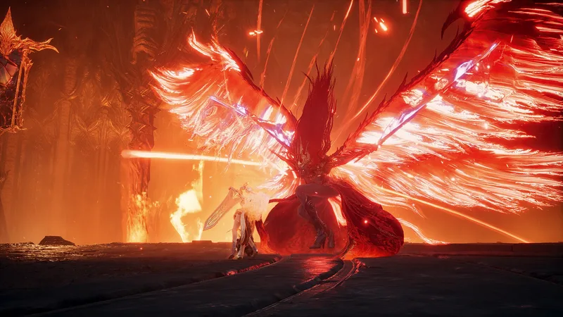 A massive winged boss engulfed in flame — the kind of staged PvE encounter that anchors battlefield objectives